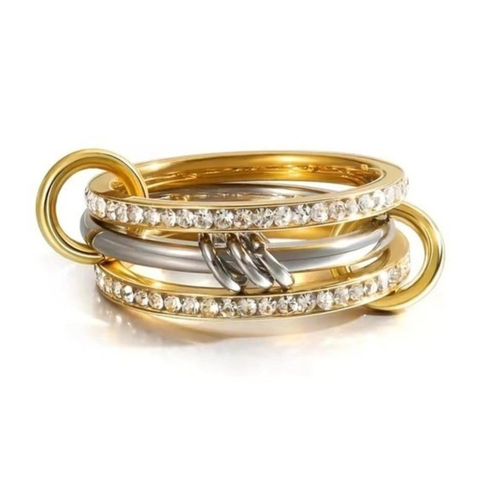 Sparkling Cubic Zirconia Gold Silver Multi Link Connected Ring Set size 6